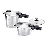 Fissler Vitaquick Premium/Schnellkochtopf-Set, 2-teilig (2 Schnellkochtöpfe mit Metalldeckel 3,5 L + 6 Liter,1 Zusatz-Glasdeckel) – Induktion