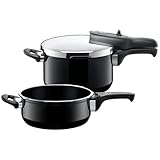 Silit Sicomatic t-plus Schnellkochtopf Set 2-teilig 4,5l + 3,0l, Schnelltopf 22 cm, Silargan Funktionskeramik, Induktion, 3 Kochstufen, Einhand-Kochstufenregler, schwarz
