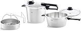 Fissler Vitavit Premium/Schnellkochtopf-Set, 5-teilig (6l - Ø 22 cm & Schnellbratpfanne 3,5l - Ø 22 cm) inkl. Metall-Deckel, Glas-Deckel, Einsatz - Induktion