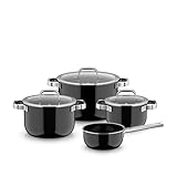 WMF Fusiontec Mineral Pro, 4-teiliges Topf-Set, langlebiges, kratzfestes Material, Kochtopfset Induktion, für alle Herdarten geeignet, Made in Germany, schwarz, 0518695290