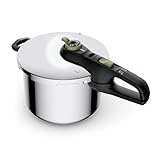 Tefal P2580400 Secure Trendy Schnellkochtopf 4 L | 2-Stufen-Garregler: Intensivstufe 117°C, Schonstufe 112°C | Induktions-Kapselboden | für alle Herdarten | kurzer Gegengriff | Edelstahl/Schwarz/Grün