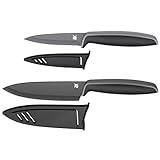 WMF Messerset 2-teilig TOUCH schwarz 2 Messer Küchenmesser mit Schutzhülle antihaftbeschichtet Kochmesser Allzweckmesser