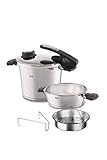 Fissler Vitavit Edition Design / Schnellkochtopf-Set, 2-teilig (6 L & 2,5 L - Ø 22 cm) Edelstahl-Dampfkochtopf & Schnell-Bratpfanne, mit Einsatz - Induktion