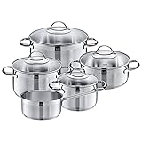 Silit Achat Topfset Induktion 5-teilig, Kochtopf Set mit Glasdeckel, Edelstahl teilmattiert, Induktions Töpfe Set unbeschichtet