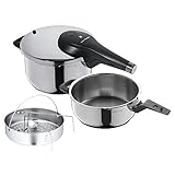 WMF Perfect Premium One Pot Schnellkochtopf Set Induktion 3-teilig, Dampfkochtopf 4,5l + 3l mit Einsatz-Set, Kochtopf groß, Cromargan Edelstahl, 2 Kochstufen, Drehknopf