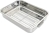 KitchenCraft Bratblech mit Gestell, Edelstahl-Bratblech, Medium, 37 x 28 cm, Silber