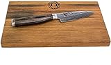 Kai Shun Messer Angebotsset – Tim Mälzer Messer Premier Serie - Officemesser TDM-1700 – ultrascharfes japanisches Messer mit Damastklinge + 100% handgefertigtes Schneidebrett 25x15 cm
