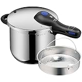 WMF Perfect Plus One Pot Schnellkochtopf Induktion 6,5l, mit Einsatz, Dampfkochtopf mit Flammschutz, großes Kochsignal, 2 Kochstufen, abnehmbarer Deckelgriff