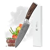 Wakoli EDIB Santoku Messer aus echtem Damaststahl (VG10 Kern) mit 17cm Klinge – Scharf & ergonomisch – Damastmesser mit Pakkaholzgriff in Geschenkbox – Damast Küchenmesser für Fleisch, Fisch, Gemüse