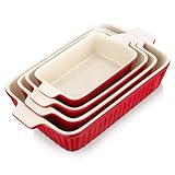 MALACASA, Serie Bake.Bake, 4-teiliges Auflaufform Set aus kratzfestem Keramik in Rot | Enthält 4 Größen für die Zubereitung von Lasagne, Suppe, tiramisu und mehr