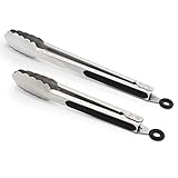 Küchenzange aus 304 Edelstahl, 22,9 cm und 30,5 cm, 2 Stück, stabile Grillzange mit gebürstetem Verschluss, Lebensmittelzange mit ergonomischem Griff, Schwarz