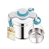 Seb 6 l Pressure Cooker, Induktion, Edelstahl, Pressure Cooker, Klappgriffe, 100 Rezepte, Booklet, Made in France, ClipsoMinut'easy+ Blue P4900716