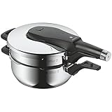 WMF Perfect Pro Schnellkochtopf Set 2-teilig, 4,5l + 3l, Dampfkochtopf, Cromargan Edelstahl poliert, Schnellkochtopf Induktion, 2 Kochstufen, All-In-One Drehknopf