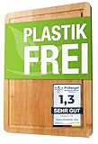 Bio Bambus Schneidebrett 40x30x2cm Küchenbrett Bambus groß - Polierte Handarbeit in Premium Qualität - 100% Plastikfreies Bambus Holzbrett für die Küche - Schneidebrett mit Saftrille von VERDA