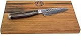 Kai Shun Messer Angebotsset – Tim Mälzer Messer Premier Serie - Officemesser TDM-1700 – ultrascharfes japanisches Messer mit Damastklinge + 100% handgefertigtes Schneidebrett 25x15 cm