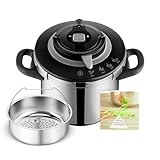 SEB Schnellkochtopf, 5-8 Personen, Induktion, 4-Kochprogramme, schnelles Kochen, Öffnen und Schließen des Deckels mit einer Hand, Clipso+ CHEF 8L, P4551400, Schwarz