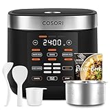 COSORI Reiskocher, Multikocher mit 17 Programme, Rice Cooker 5 L, Fuzzy-Logik, Dampfgarer mit Edestahleinsatz, Rezeptbuch, Slow Cooker, Premium Innentopf, Warmhaltefunktion, Timer, Schwarz