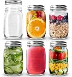 volila Mason Jar mit Deckeln - 490 ml Mehrzweck-Einmachgläser für Overnight Oats, Einlegen, Einmachen, Konservieren und Mahlzeitenvorbereitung - Luftdichte Einweckgläser (6er Pack - Normaler Deckel)