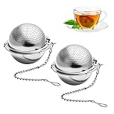 BESTONZON 2 Stück Teesieb 5 cm Teeei mit Kette 304 Edelstahl Teefilter für losen Tee und Mulling Gewürze