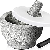 Tera Mörser mit Stößel Set 1/2L Große Kapazität Steinmörser mit Silikondeckel Knoblauchschäler und aufklebbarem Anti-Rutsch-Pad für die Basis genießen Patentschutz